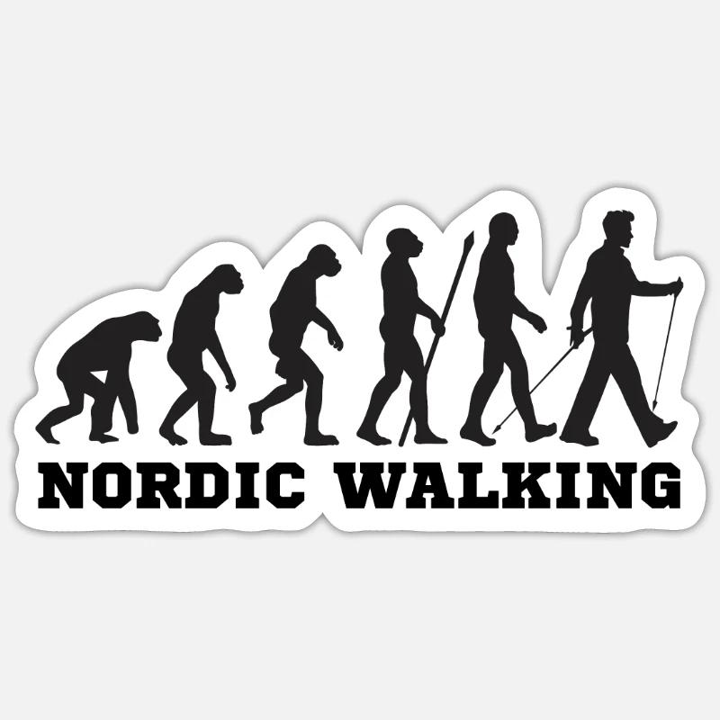 Evolution de la marche nordique - Sticker taille S (10 x 10 cm) - blanc mat