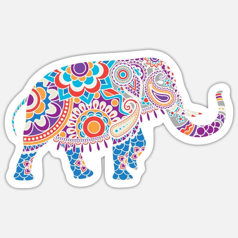 Éléphants inde animaux - Sticker taille S (10 x 10 cm) - blanc mat