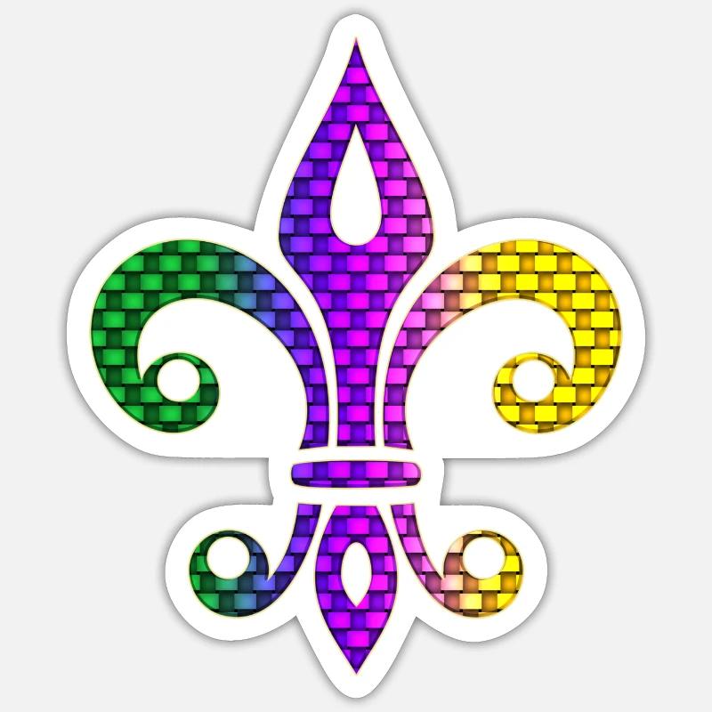Carnaval de lys Fleur de Lys Mardi Gras - Sticker taille S (10 x 10 cm) - blanc mat
