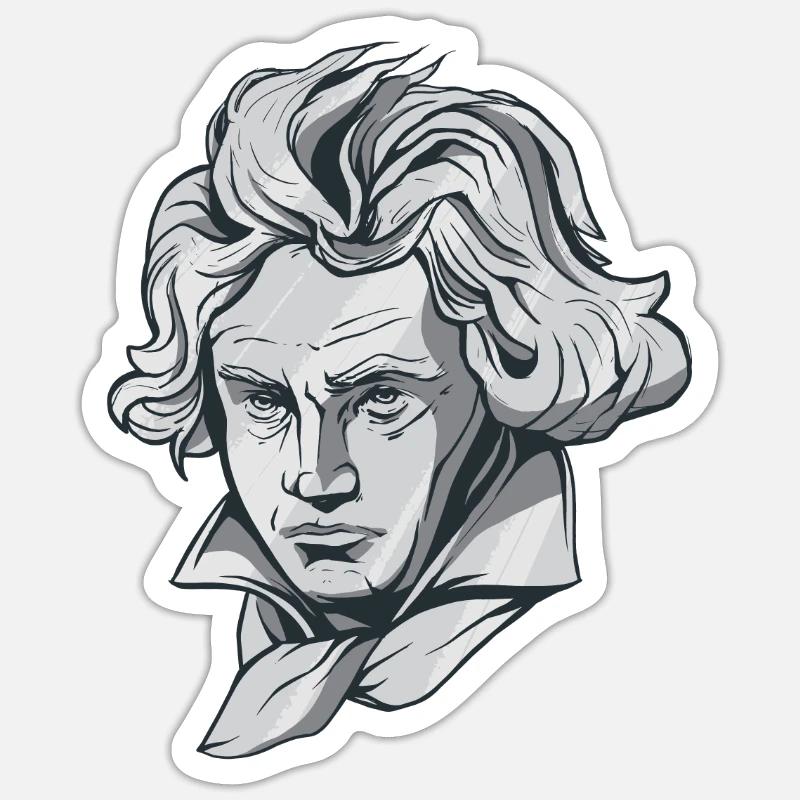 Buste de visage de Beethoven avec le compositeur de Beethoven Sticker taille S (10 x 10 cm)