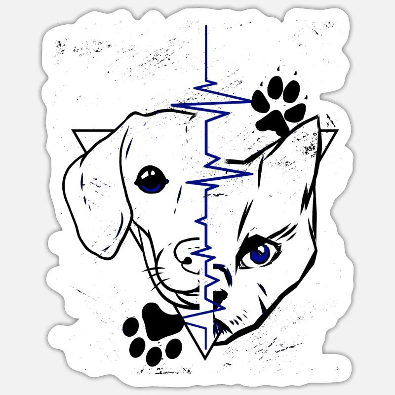 Chien et chat - Sticker taille S (10 x 10 cm) - blanc mat