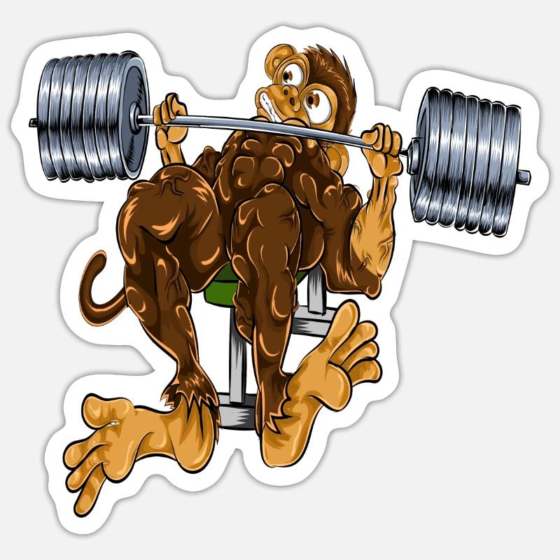 Monkey bench press - Sticker size S (10 x 10 cm) - white matte
