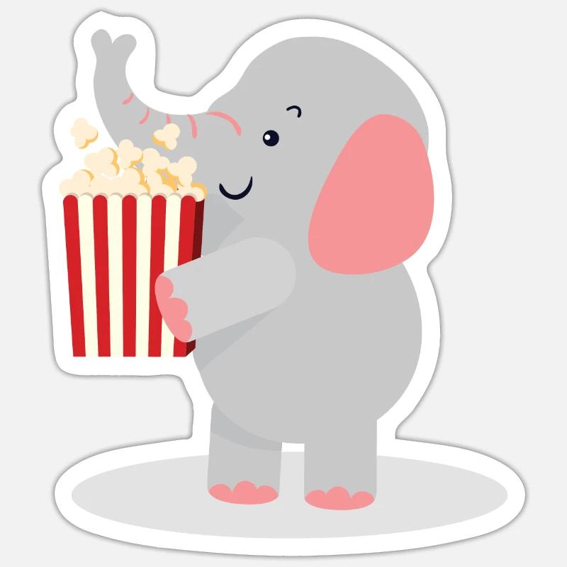 Éléphant avec pop-corn Sticker taille S (10 x 10 cm)