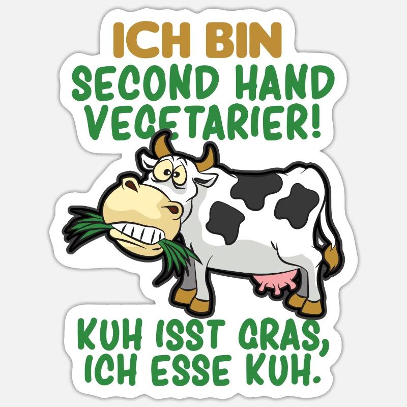 SECOND HAND VEGETARIER FLEISCHESSER HUMOR Sticker Größe S (10 x 10 cm)