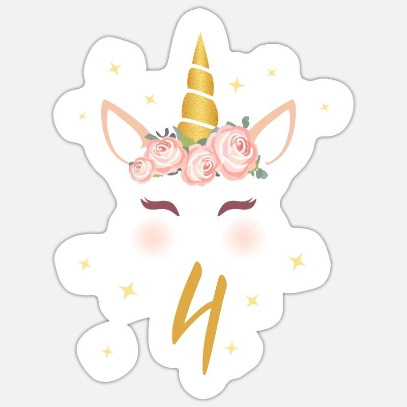 Geburtstagsshirt 4. Geburtstag Einhorn Geschenk - Sticker Größe S (10 x 10 cm) - Mattweiß