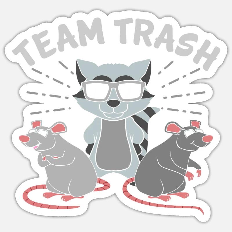 Team Trash Racoon Lover - Sticker taille S (10 x 10 cm) - blanc mat