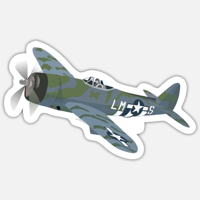 Avion P47 Thunderbolt - Sticker taille S (10 x 10 cm) - blanc mat