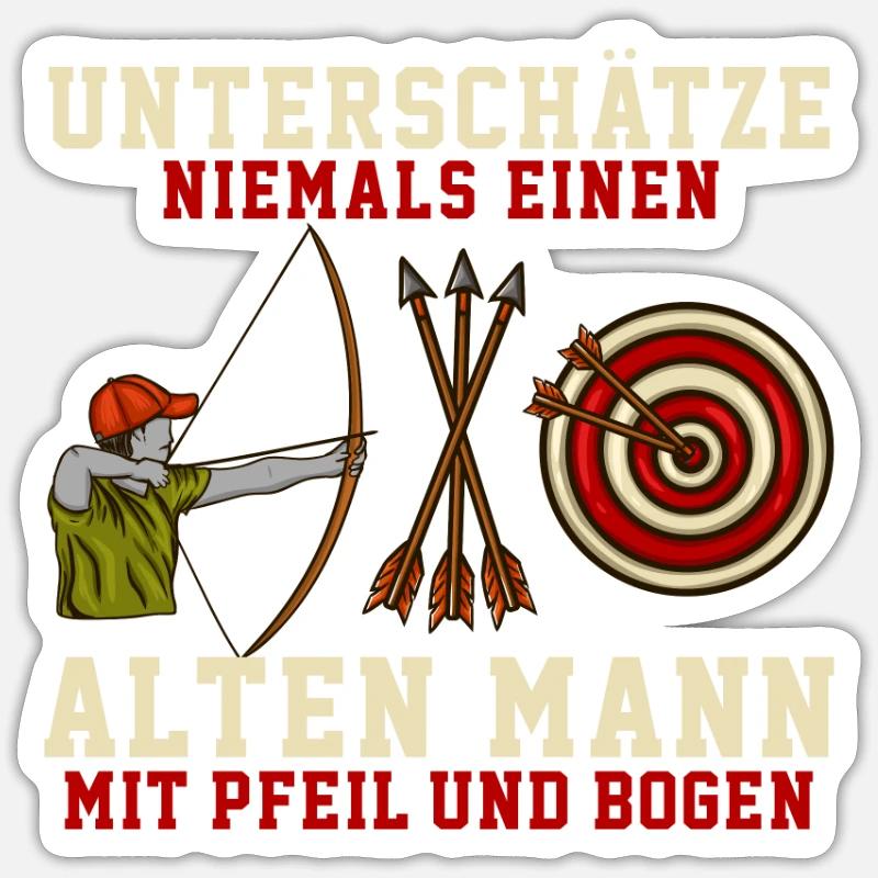 Unterschätze niemals einen Mann mit Pfeil & Bogen - Sticker Größe S (10 x 10 cm) - Mattweiß