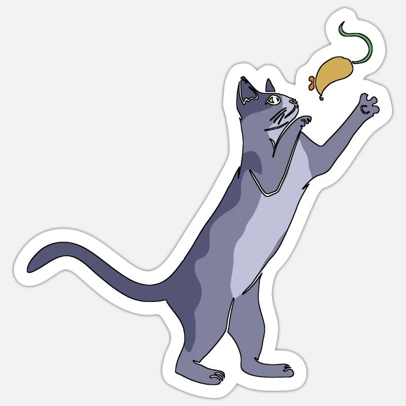 Chat avec souris - Sticker taille S (10 x 10 cm) - blanc mat