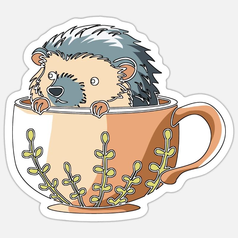 Hérisson avec cruche - Sticker taille S (10 x 10 cm) - blanc mat