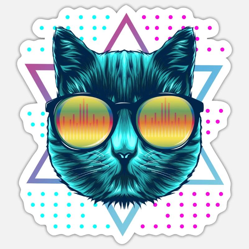 Rave Techno Disco EDM und Hardstyle Cat Katze Sticker Größe S (10 x 10 cm)