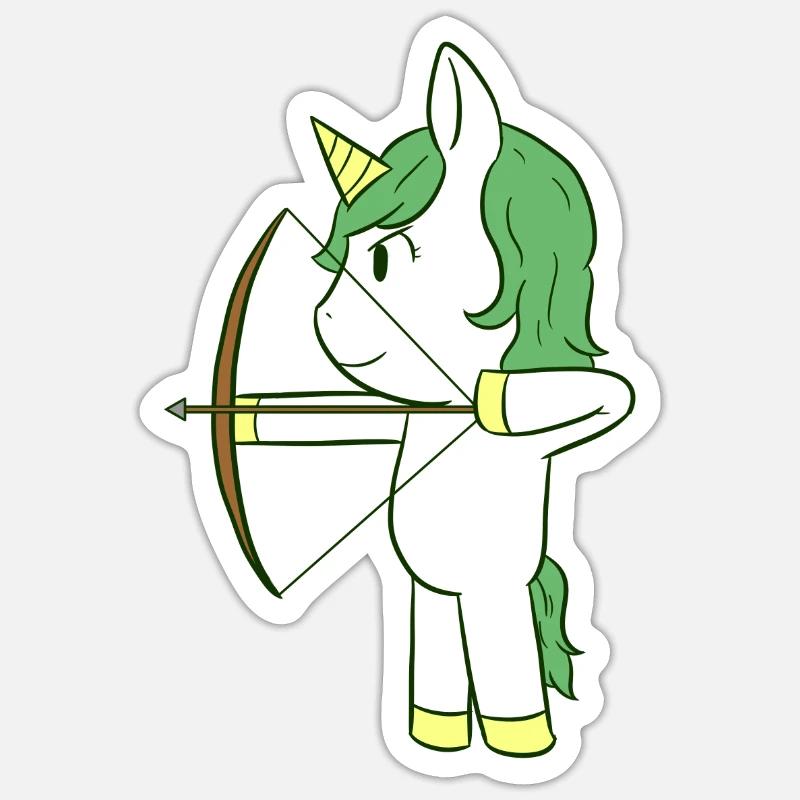 Bogenschießen Einhorn Pfeil Bogen Sticker Größe S (10 x 10 cm)