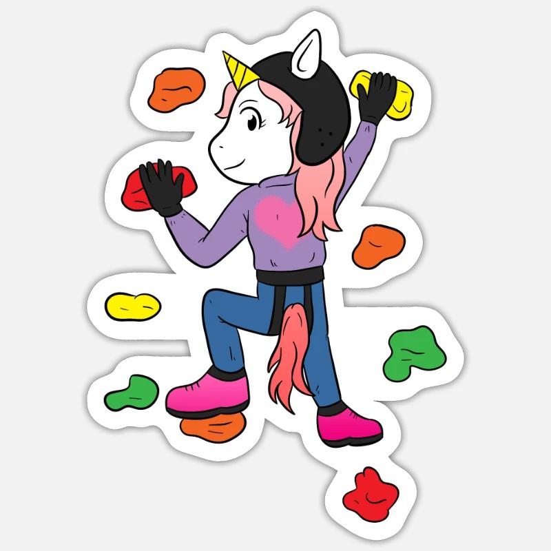 Climbing Unicorn Einhorn Klettern - Sticker Größe S (10 x 10 cm) - Mattweiß