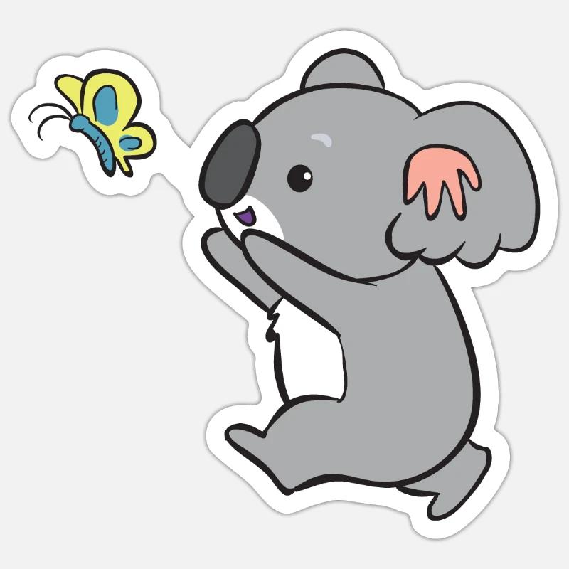 Koala - attrape le papillon - Sticker taille S (10 x 10 cm) - blanc mat