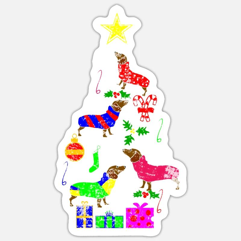 Noël de teckel - Sticker taille S (10 x 10 cm) - blanc mat
