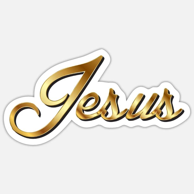 Jesus Gold Italic script - Sticker size S (10 x 10 cm) - white matte