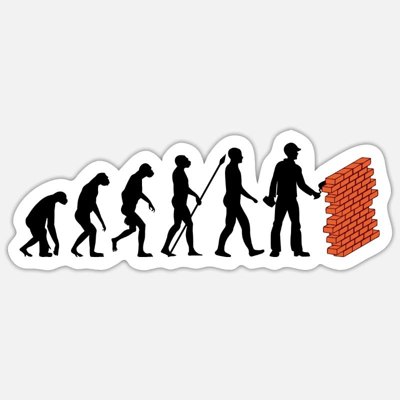 Evolution du maçon - Sticker taille S (10 x 10 cm) - blanc mat