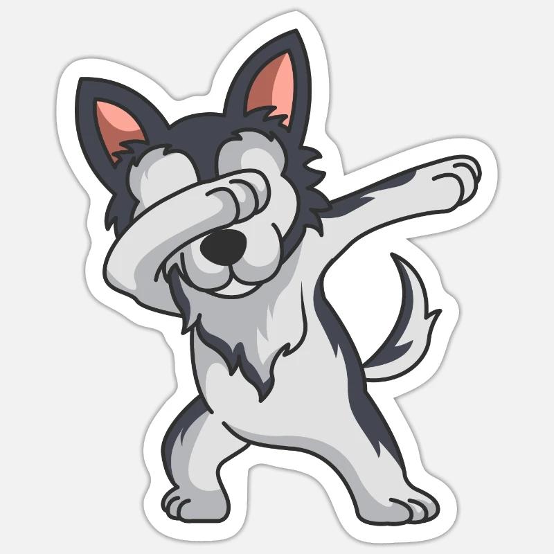 Dabbing Husky Dab Dancing Funny Dog Gift - Sticker taille S (10 x 10 cm) - blanc mat