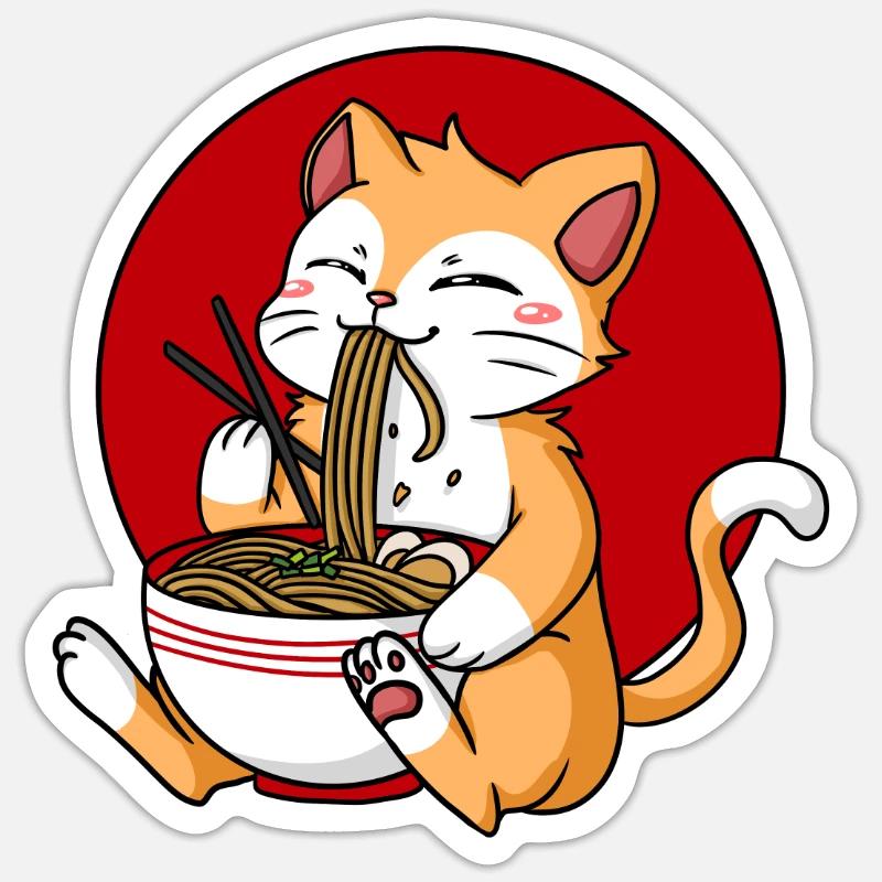 Chat Ramen Sticker taille S (10 x 10 cm)