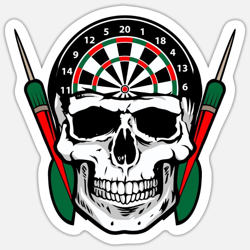 Darts mit Totenkopf - Sticker Größe S (10 x 10 cm) - Mattweiß