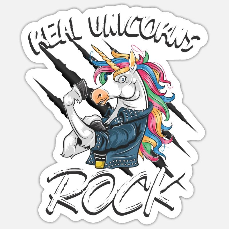 Einhorn Rocker echte Einhörner rocken - Sticker Größe S (10 x 10 cm) - Mattweiß