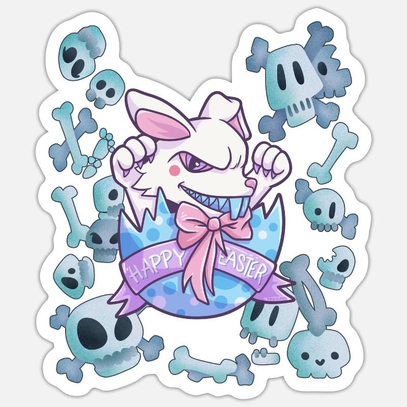 Cadeau de crâne de lapin de Pâques - Sticker taille S (10 x 10 cm) - blanc mat