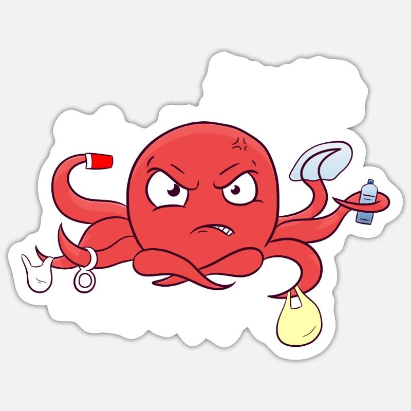 Octopus plastic sea plastic pollution environment Sticker size S (10 x 10 cm)