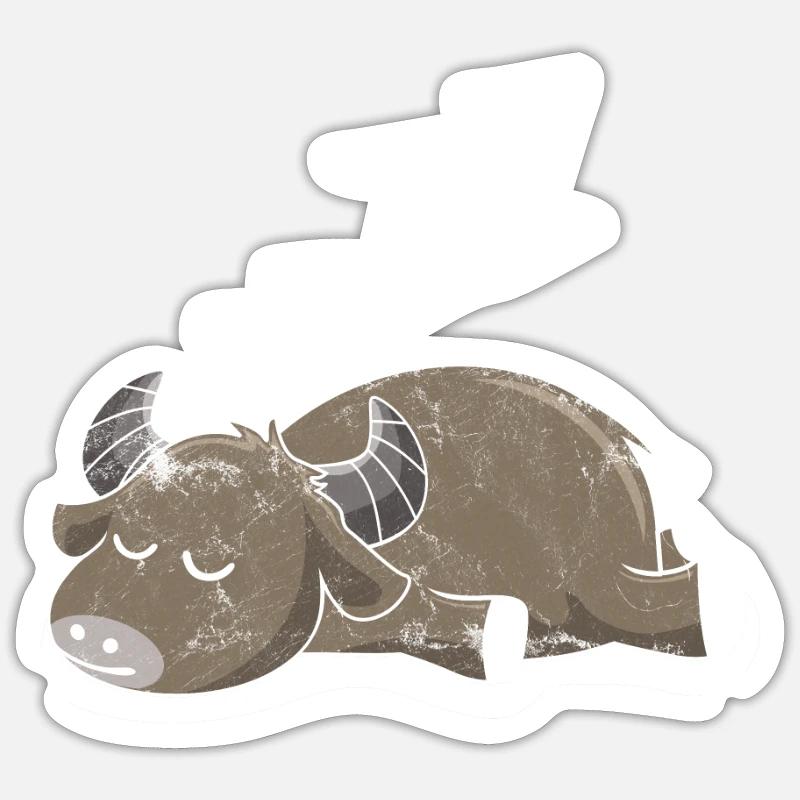 Schlafender Büffel - Sticker Größe S (10 x 10 cm) - Mattweiß