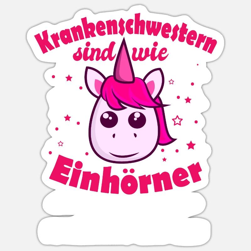 Lustiger Krankenschwester Spruch Einhorn Geschenki - Sticker Größe S (10 x 10 cm) - Mattweiß
