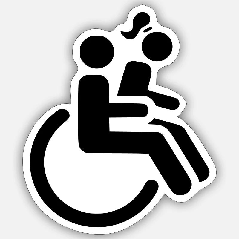 Rollstuhlfahrer mit Dame auf dem Schoß # Sticker Größe S (10 x 10 cm)