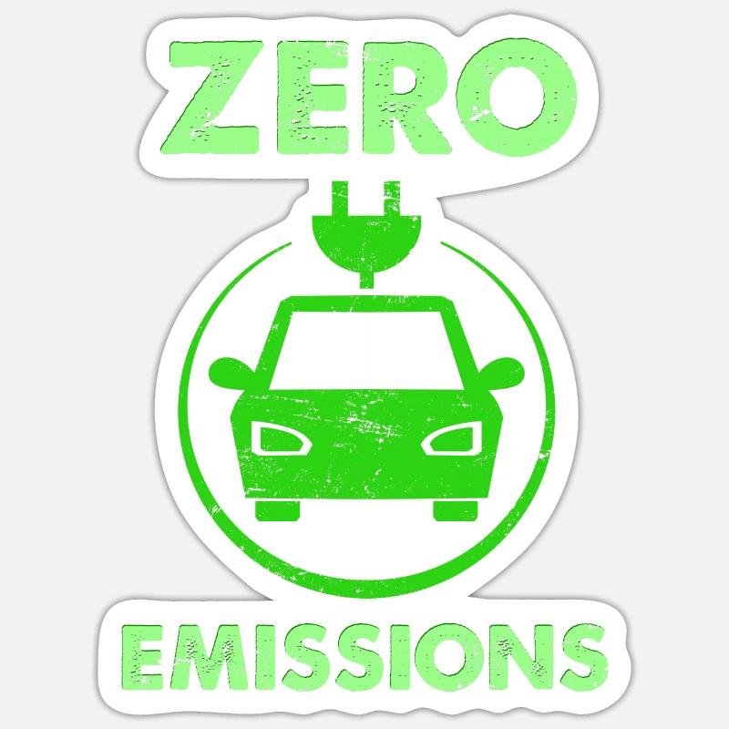 Zero Emissions Lustiges Elektroauto Sprüche Eauto - Sticker Größe S (10 x 10 cm) - Mattweiß