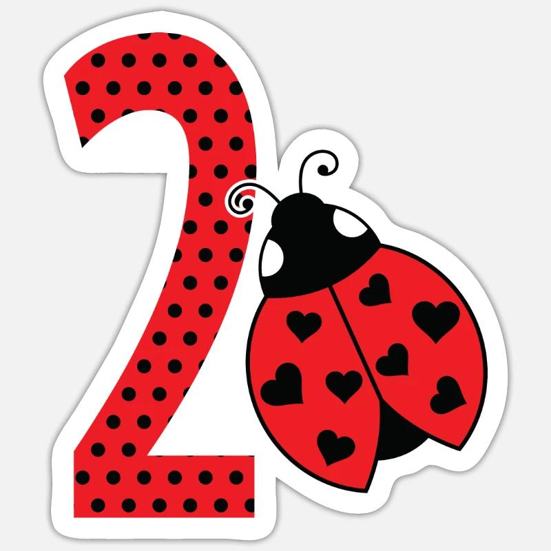 Geburtstag 2. Marienkäfer Mädchen Kind Geschenk Sticker Größe S (10 x 10 cm)
