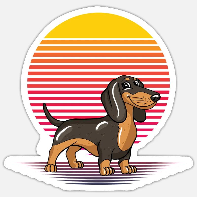 Teckel rétro Sticker taille S (10 x 10 cm)