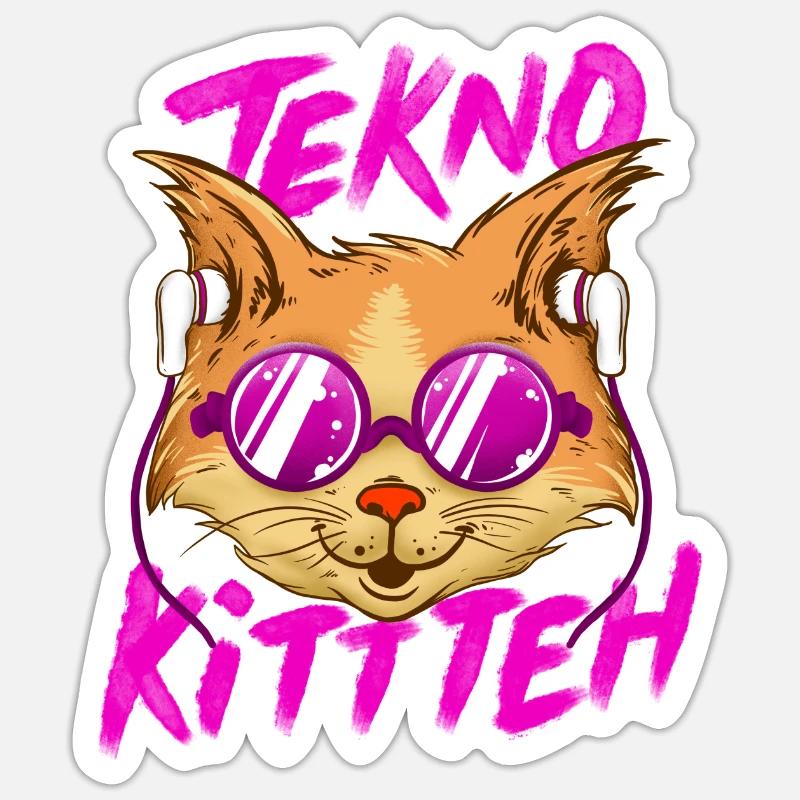 Tekno Underground Raver Techno cat - Sticker taille S (10 x 10 cm) - blanc mat