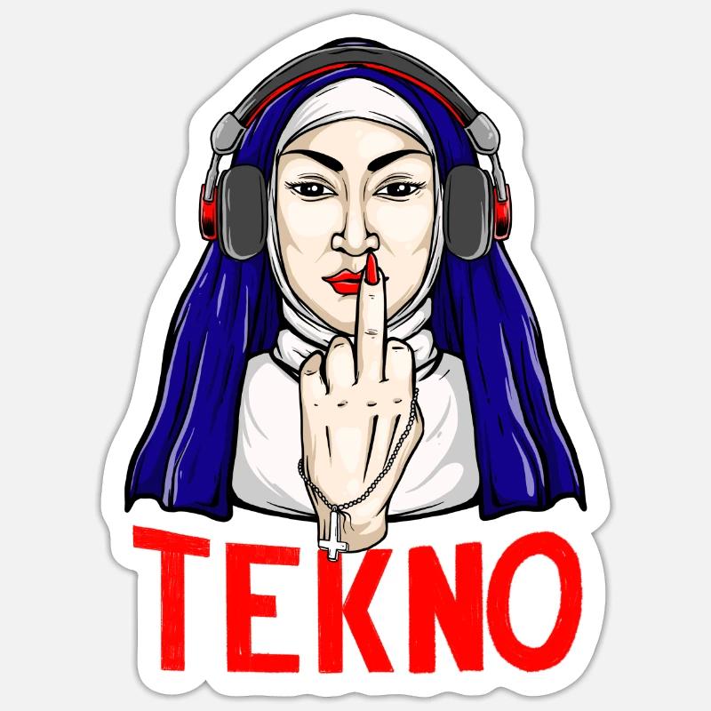 Tekno Underground Nonne Mittelfinger techno Sticker Größe S (10 x 10 cm)