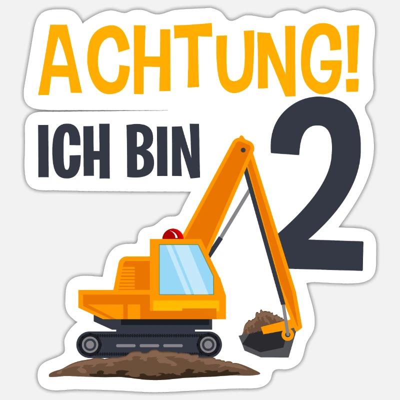 Bagger 2. Geburtstag Sticker Größe S (10 x 10 cm)
