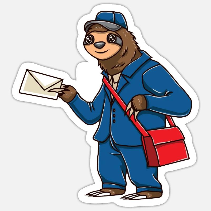Faultier Briefträger Postbote Sloth Sticker Größe S (10 x 10 cm)
