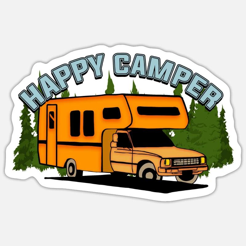 Camper heureux - Sticker taille S (10 x 10 cm) - blanc mat