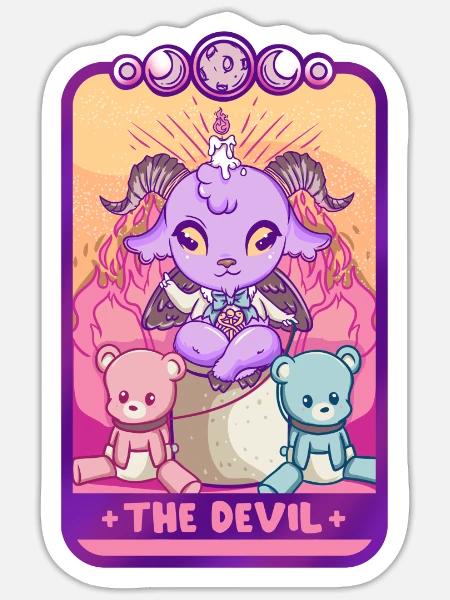 The Devil Anime Kawaii Tarot Wahrsager Baphomet - Sticker Größe S (10 x 10 cm) - Mattweiß
