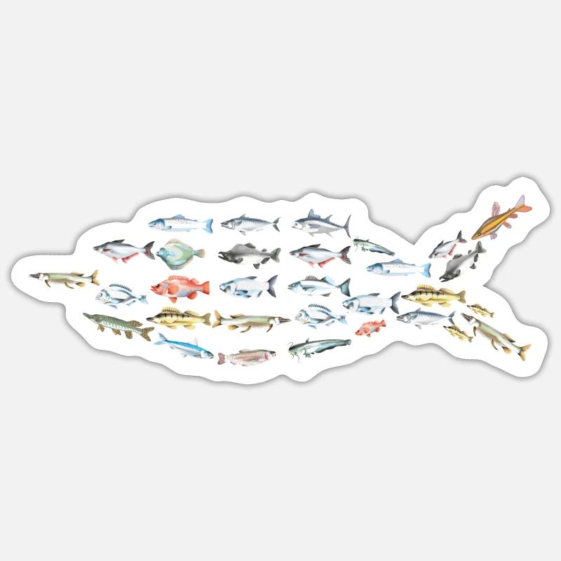 Poisson dans le poisson - Sticker taille S (10 x 10 cm) - blanc mat