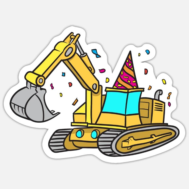 Bagger Geburtstag - Sticker Größe S (10 x 10 cm) - Mattweiß