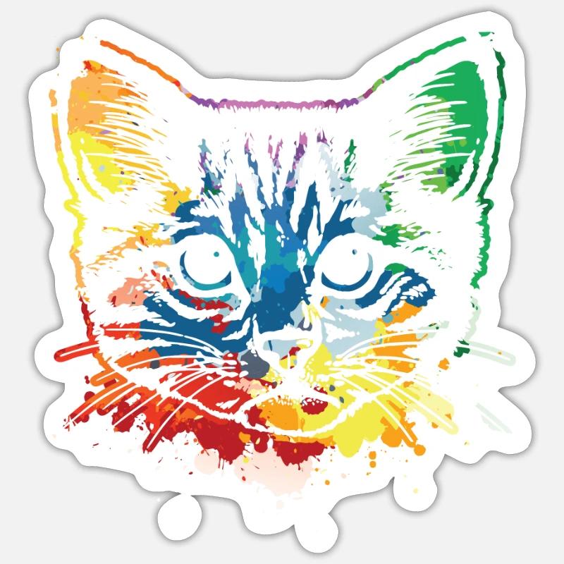 Chat pop art - Sticker taille S (10 x 10 cm) - blanc mat