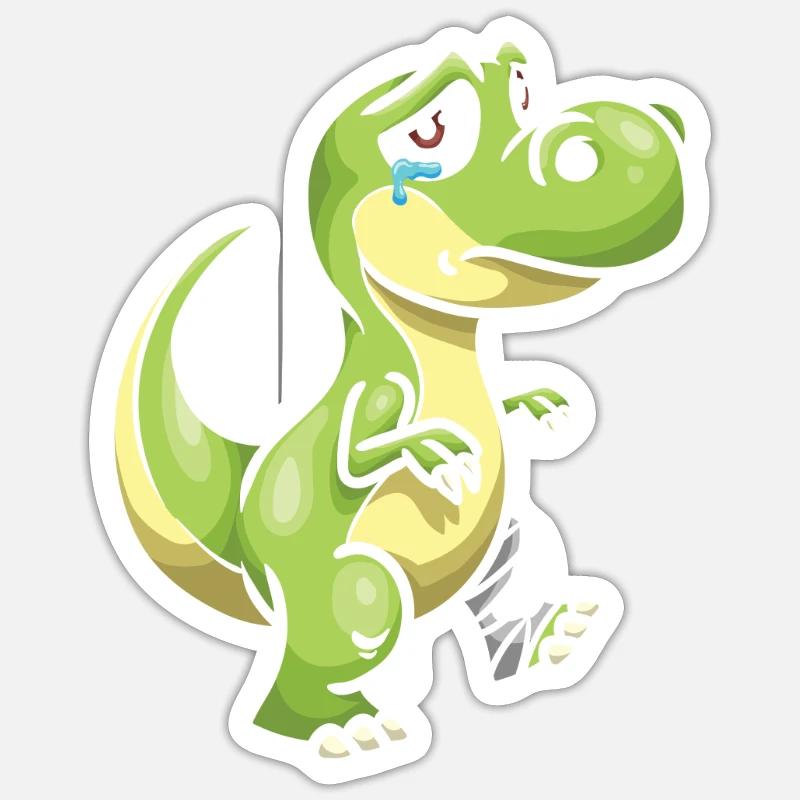 Beinbruch Weinender Dino mit gebrochenem Bein - Sticker Größe S (10 x 10 cm) - Mattweiß