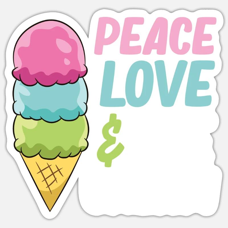 Sommer Eiscreme Kinder Frieden Liebe und Eiscreme Sticker Größe S (10 x 10 cm)