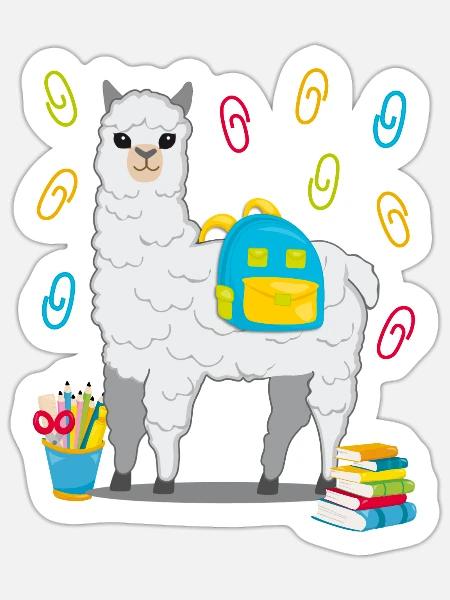 Lama Alpaka Einschulung Schulbeginn Geschenk 2020 - Sticker Größe S (10 x 10 cm) - Mattweiß