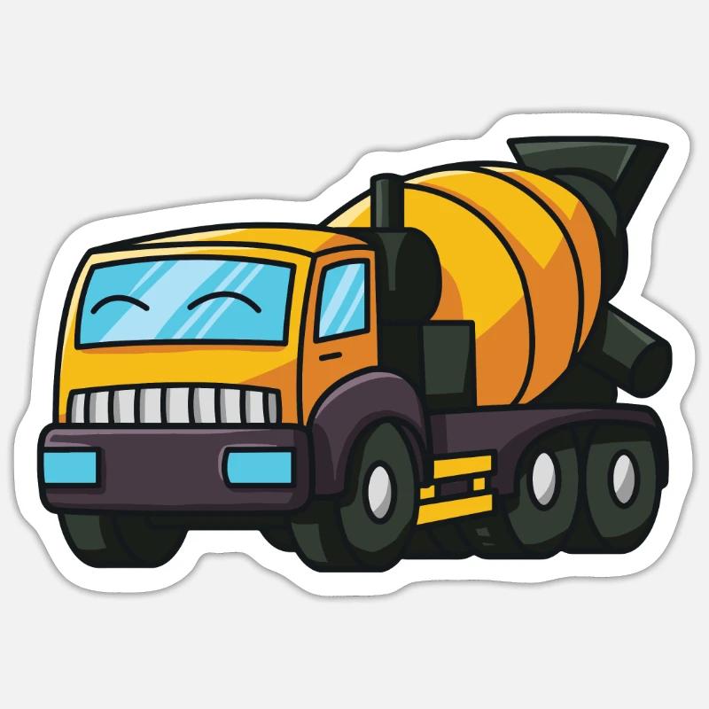 Site de construction de la machine de mélange véhicule de mélange de mélangeur jaune - Sticker taille S (10 x 10 cm) - blanc mat