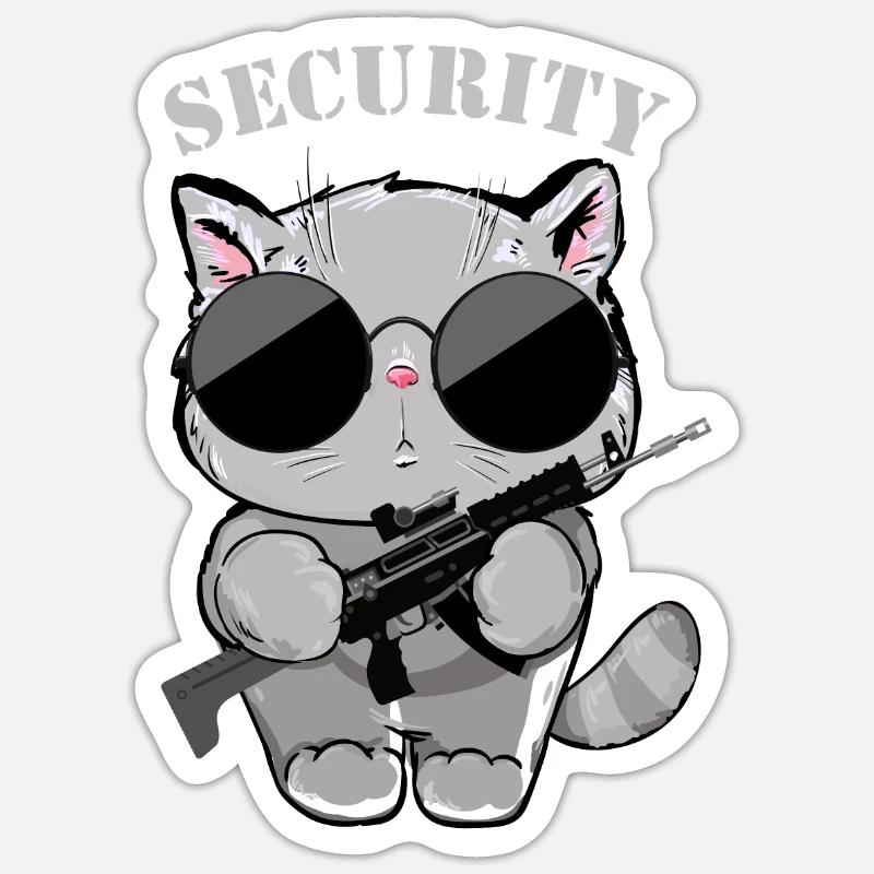 Katzen-Sicherheitsagent mit Waffe - Sticker Größe S (10 x 10 cm) - Mattweiß