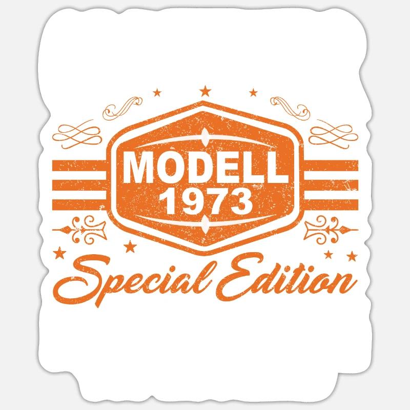 Oldtimer Modell 1973 - 48. Geburtstag - Sticker Größe S (10 x 10 cm) - Mattweiß