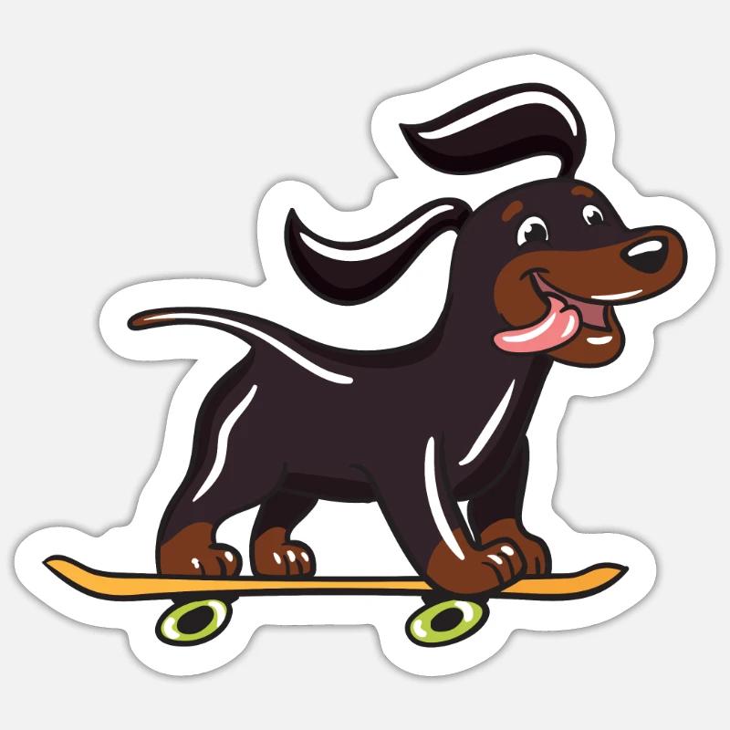 Chien de skateboard - Sticker taille S (10 x 10 cm) - blanc mat