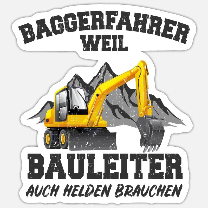 Baggerfahrer - Sticker Größe S (10 x 10 cm) - Mattweiß